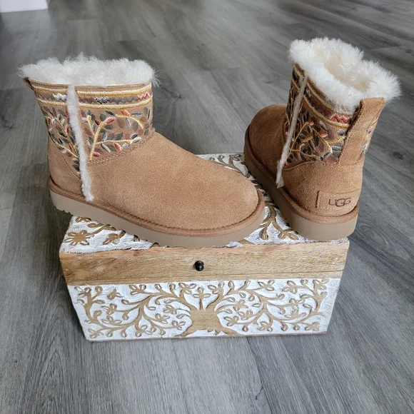 UGG | Shoes | Ugg Classic Beauty Mini Embroidered Suede Boot